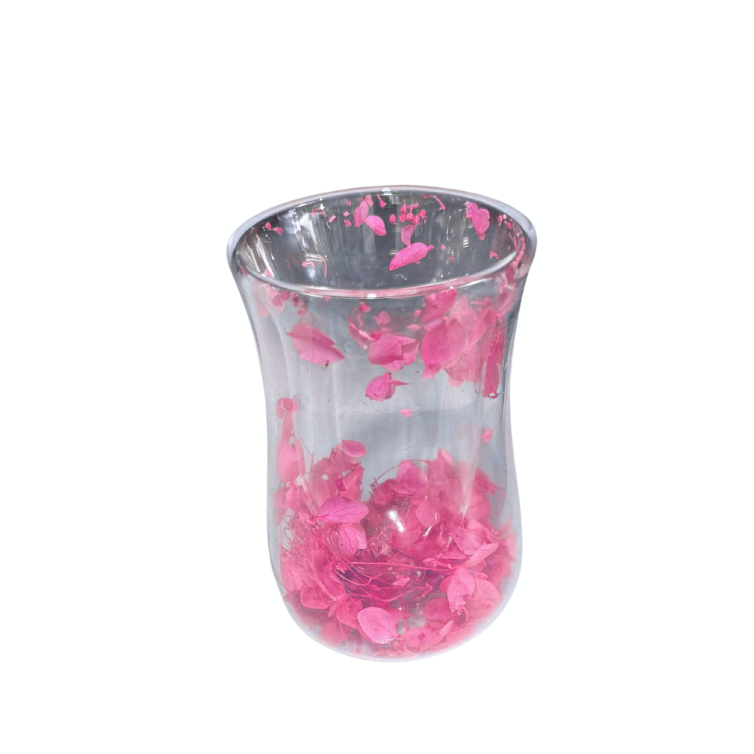 Elegant Double-Wall Glass Cup with Purple Floral Infusion