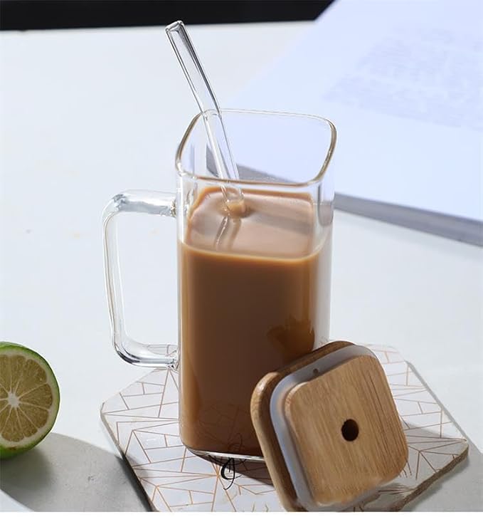 Glass Mug with Bamboo Lid & Straw