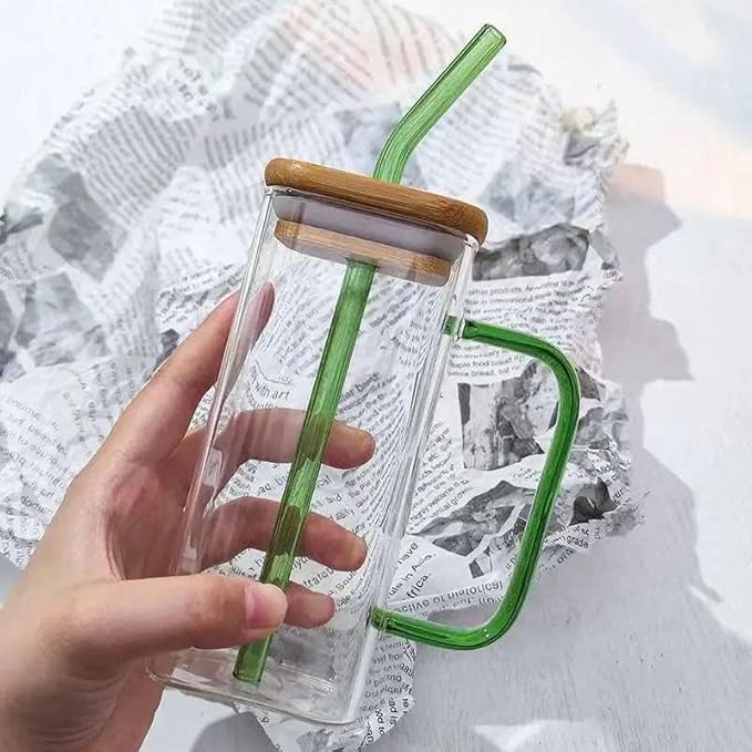 Glass Mug with Bamboo Lid & Straw