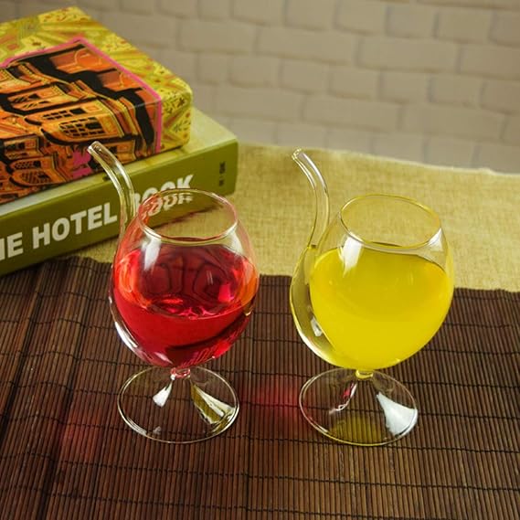 Wine Glass with Built-In Straw