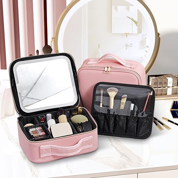 Travel Makeup Bag With LED Mirror