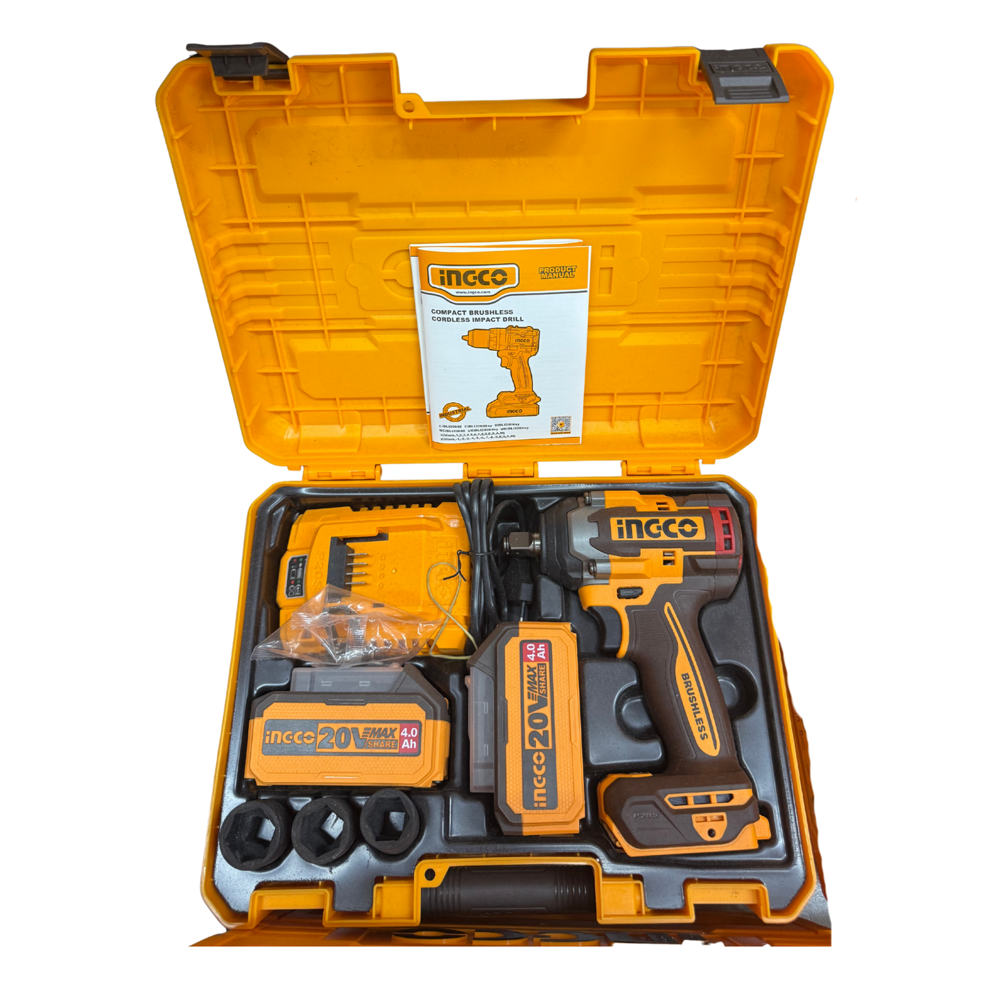 INGCO 20V Compact Brushless Cordless Impact Drill Kit