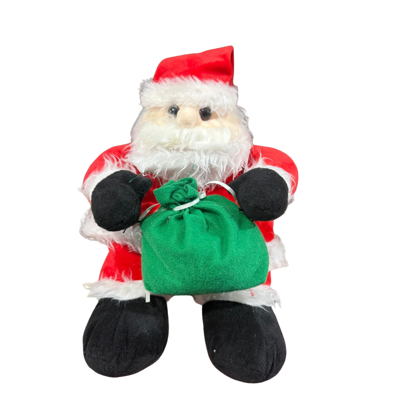 Soft Santa Claus Plush with Green Gift Bag – Christmas Holiday Decoration
