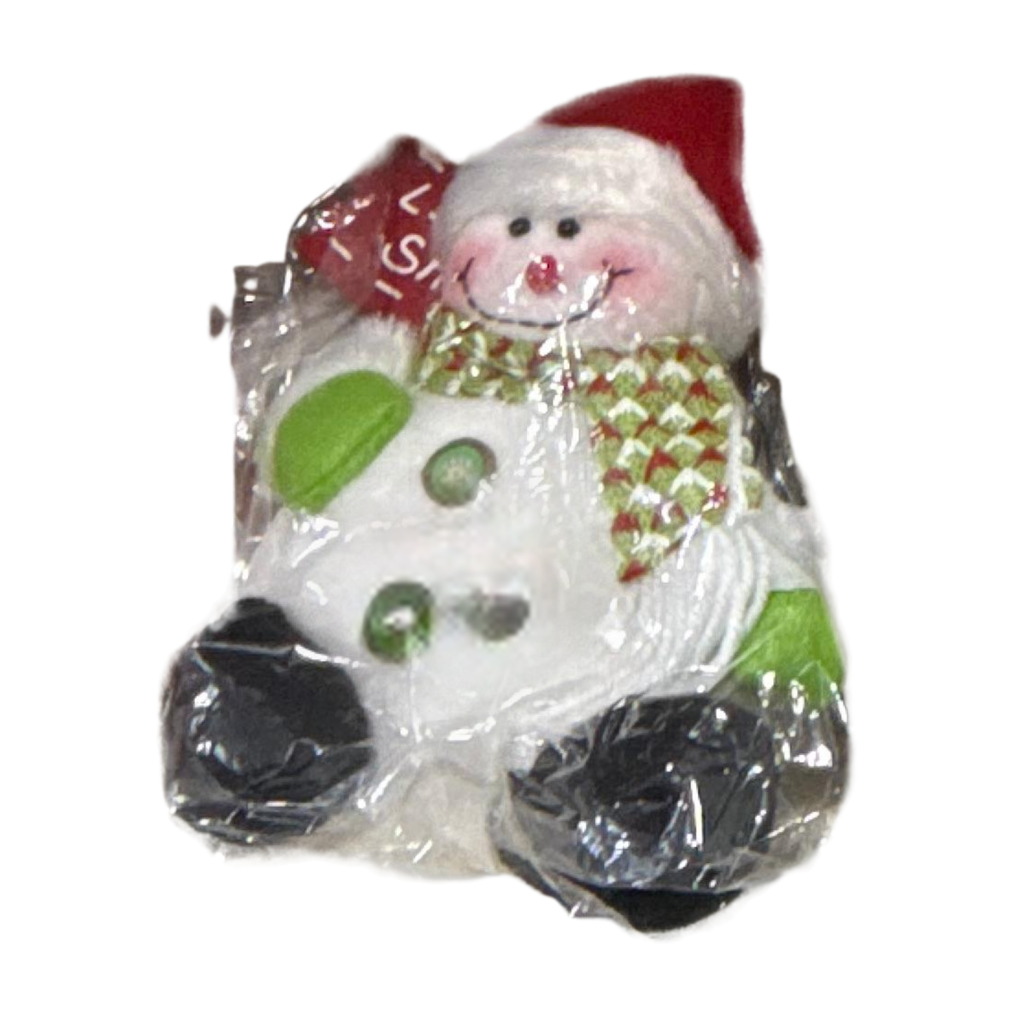 Sitting Snowman Plush Decoration – Festive Christmas Figure with Green Accents