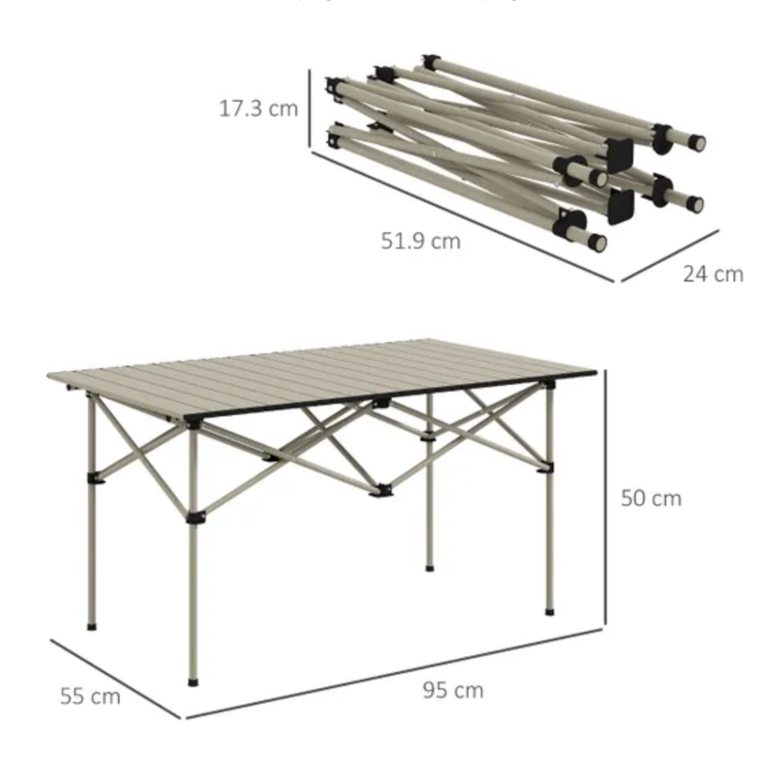 Aluminium Folding Camping Table with Roll-Up Top and Bag