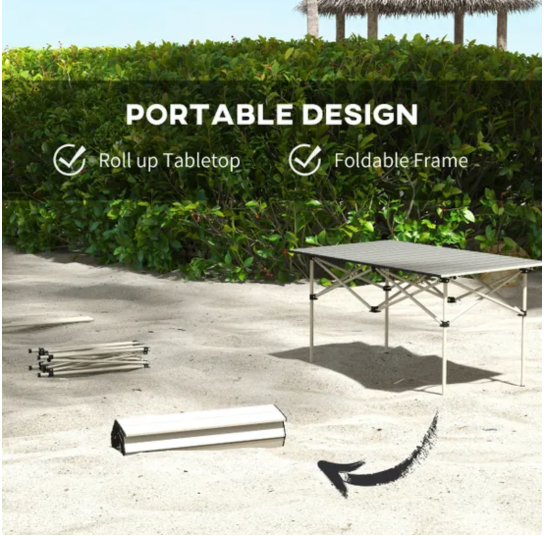 Aluminium Folding Camping Table with Roll-Up Top and Bag