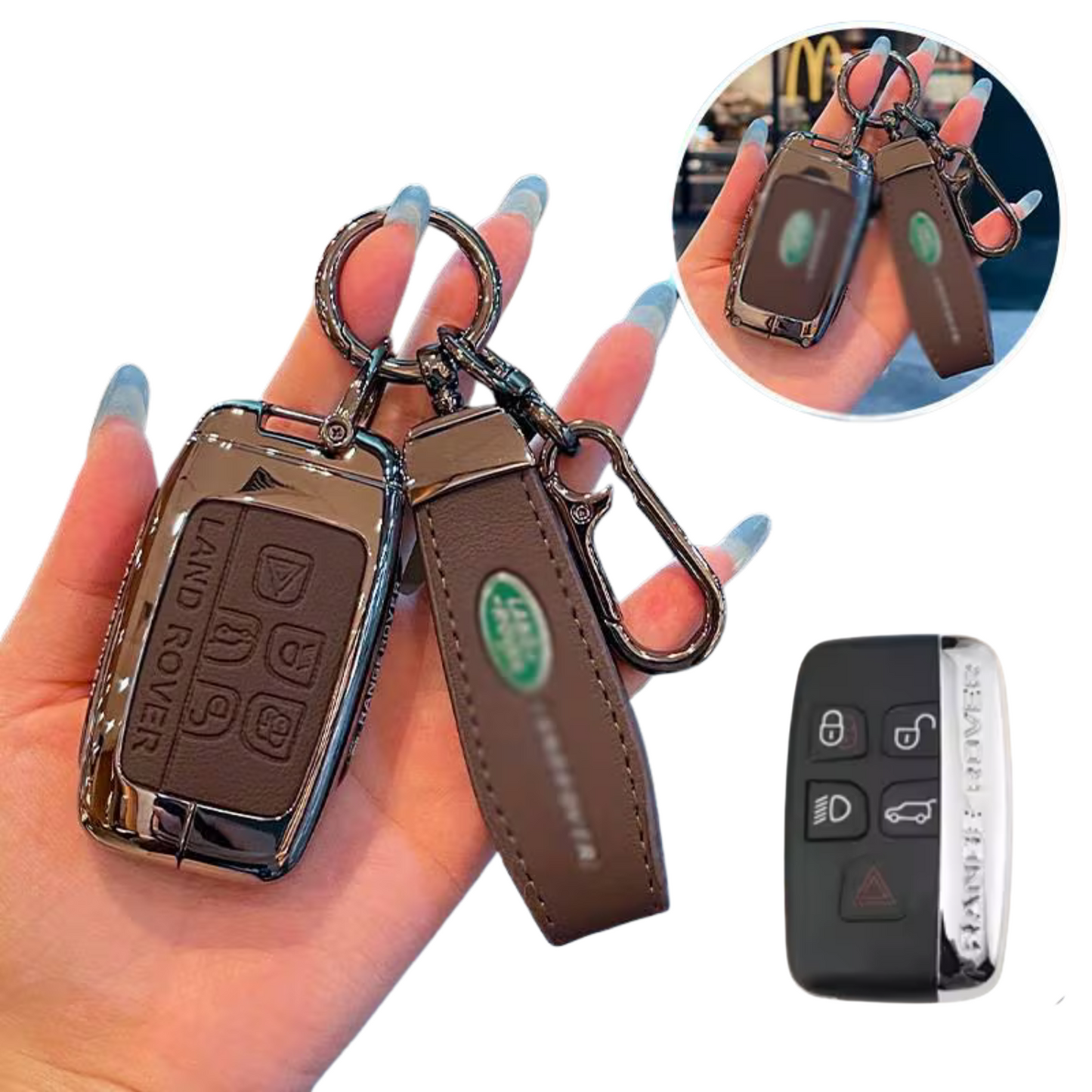 Land Rover / Range Rover Key Cover + Leather Keychain – Premium Protection Set