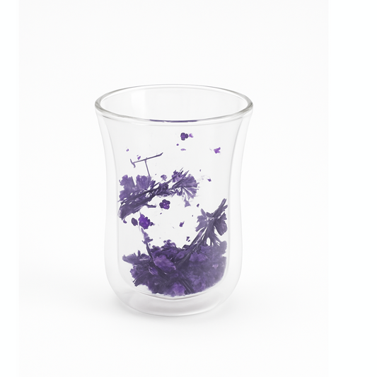 Elegant Double-Wall Glass Cup with Purple Floral Infusion