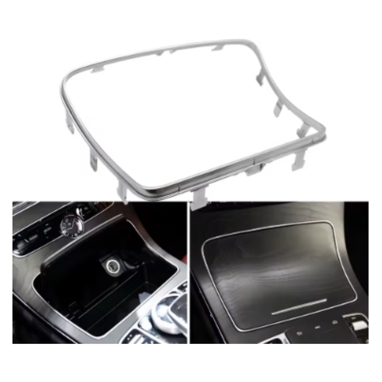 Mercedes W205 & GLC Cup Holder Trim – Chrome Interior Frame