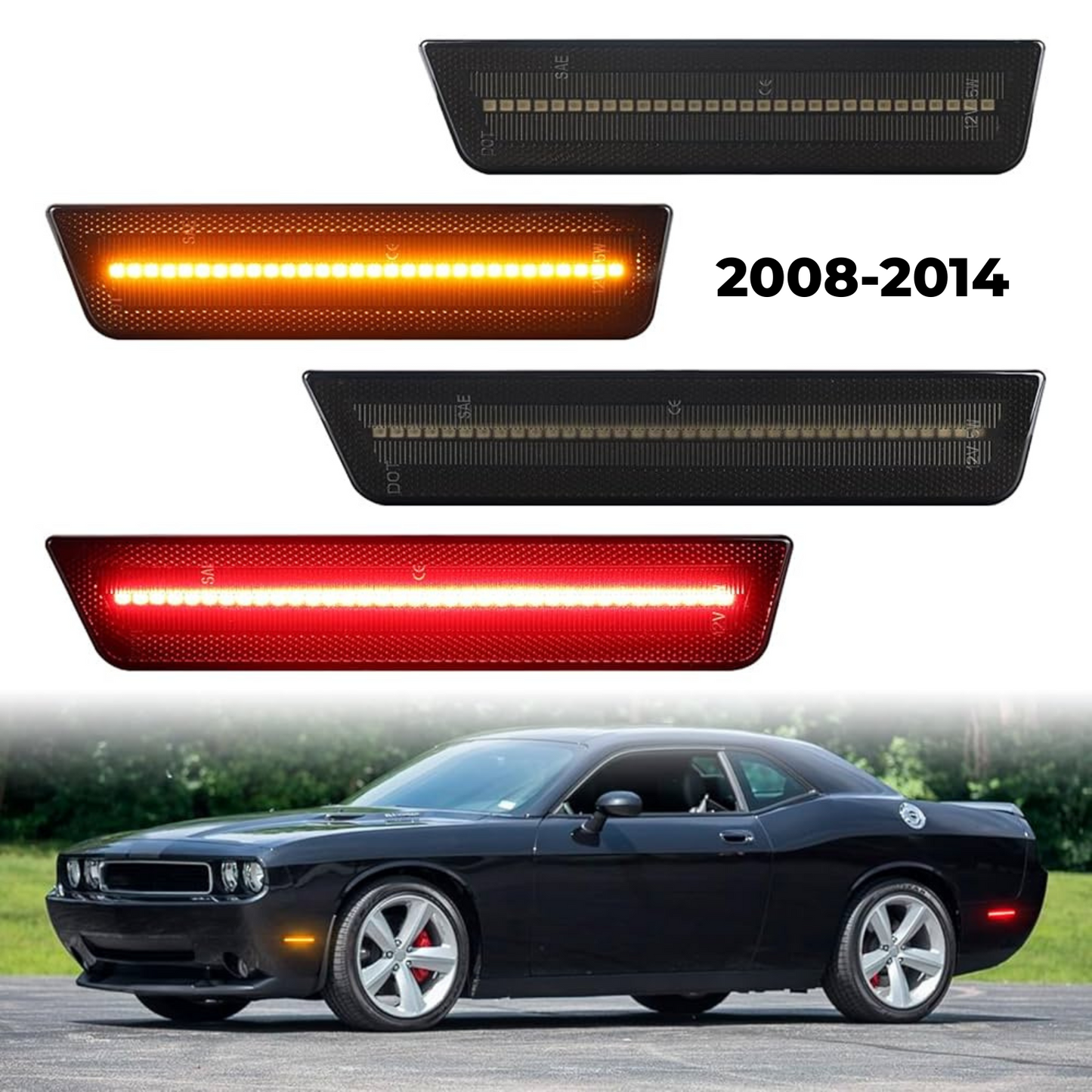 Dodge Challenger 2015–2023 Front + Rear LED Side Marker Lights * Not for SRT*