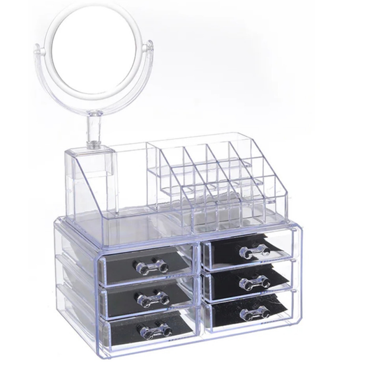 Clear Acrylic Makeup Organizer with Mirror & Drawers