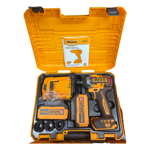 INGCO 20V Compact Brushless Cordless Impact Drill Kit