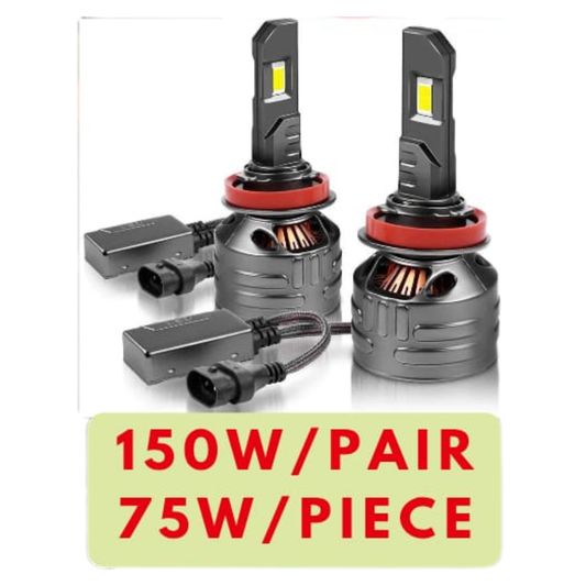 Premium LED Headlight Bulbs + CANBUS Decoder – Triple Copper Tube Cooling (H7 / 9005 / 9006) – 75W Each (150W/Pair)