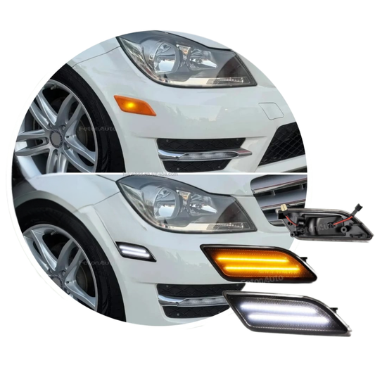 Mercedes W204 Smoked LED Side Marker Lights (Yellow or White, Set of 2)