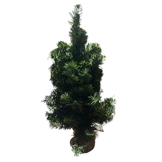 Mini Rustic Christmas Tree with Burlap Base - Charming Tabletop Holiday Decor