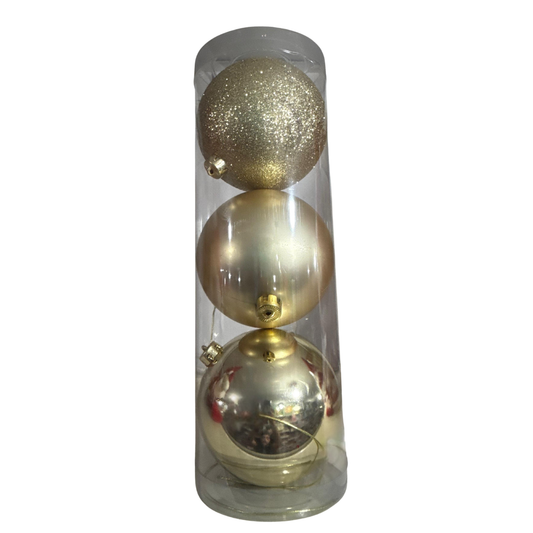Large Gold Christmas Ornament Set – 3-Piece Mixed Finish Baubles