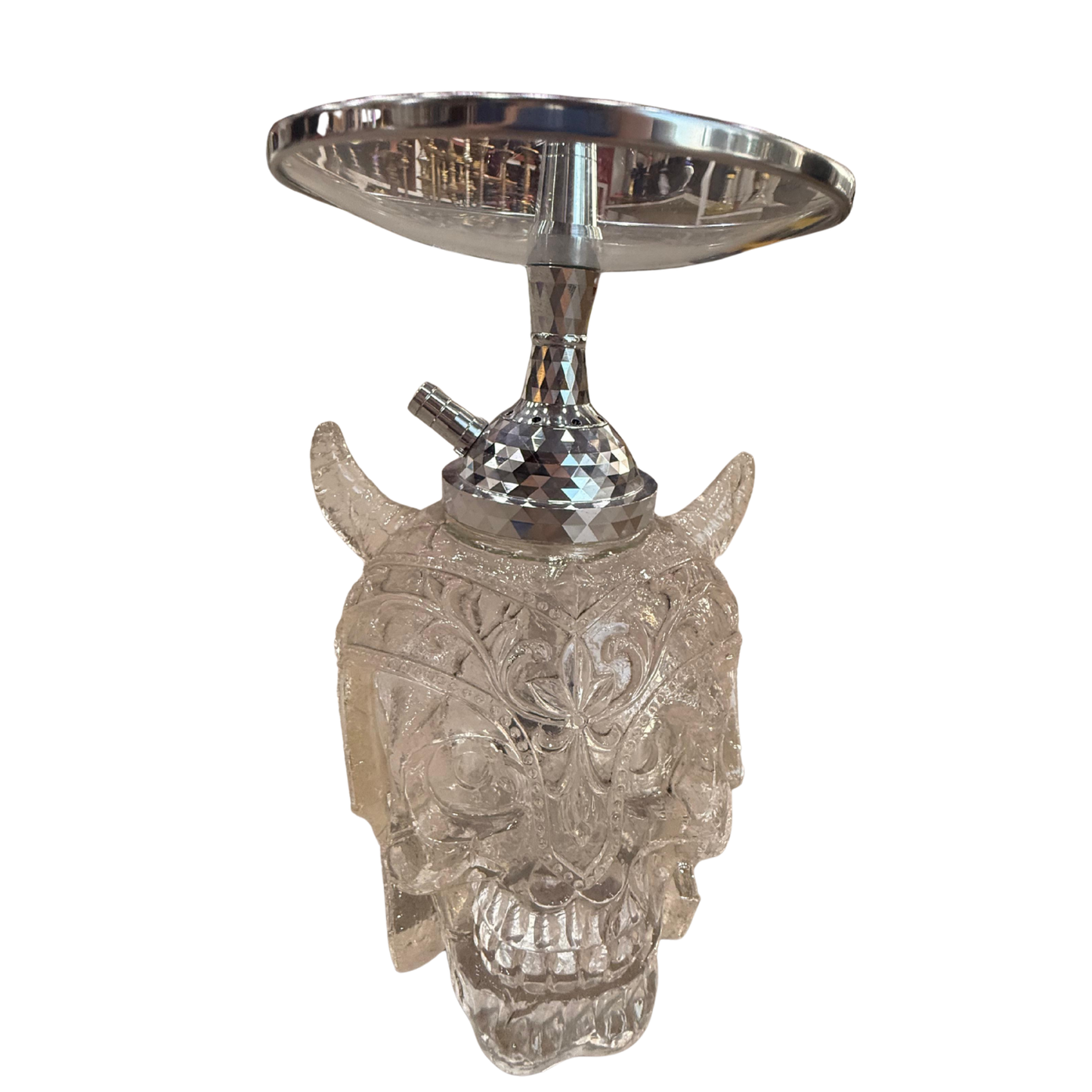 Demon Skull Glass Hookah with Silver Stem