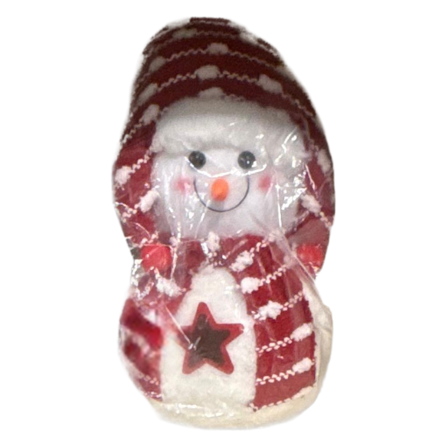 Hooded Snowman Plush Decoration – LED Star Belly | Red or Gray