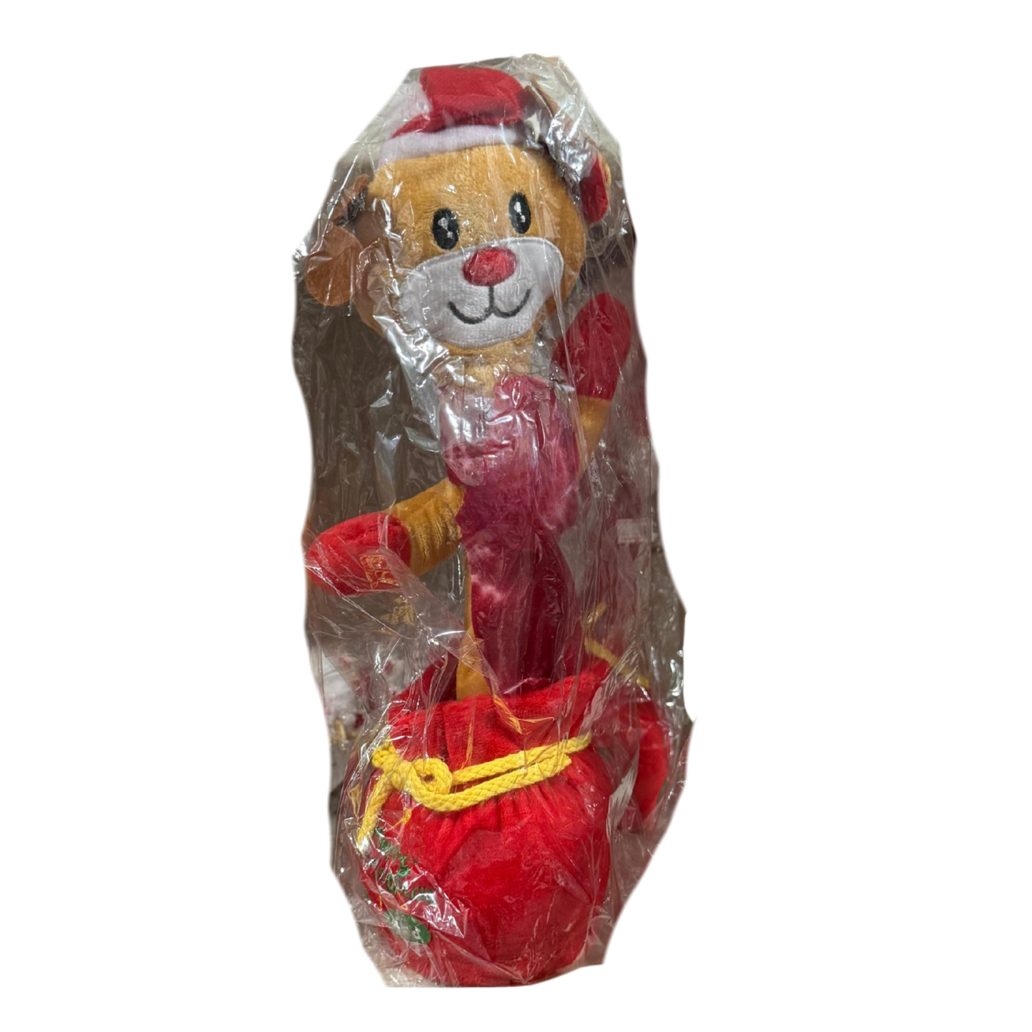 Christmas Plush Characters in Red Gift Bag Base – Reindeer, Bear & Snowman Decorations