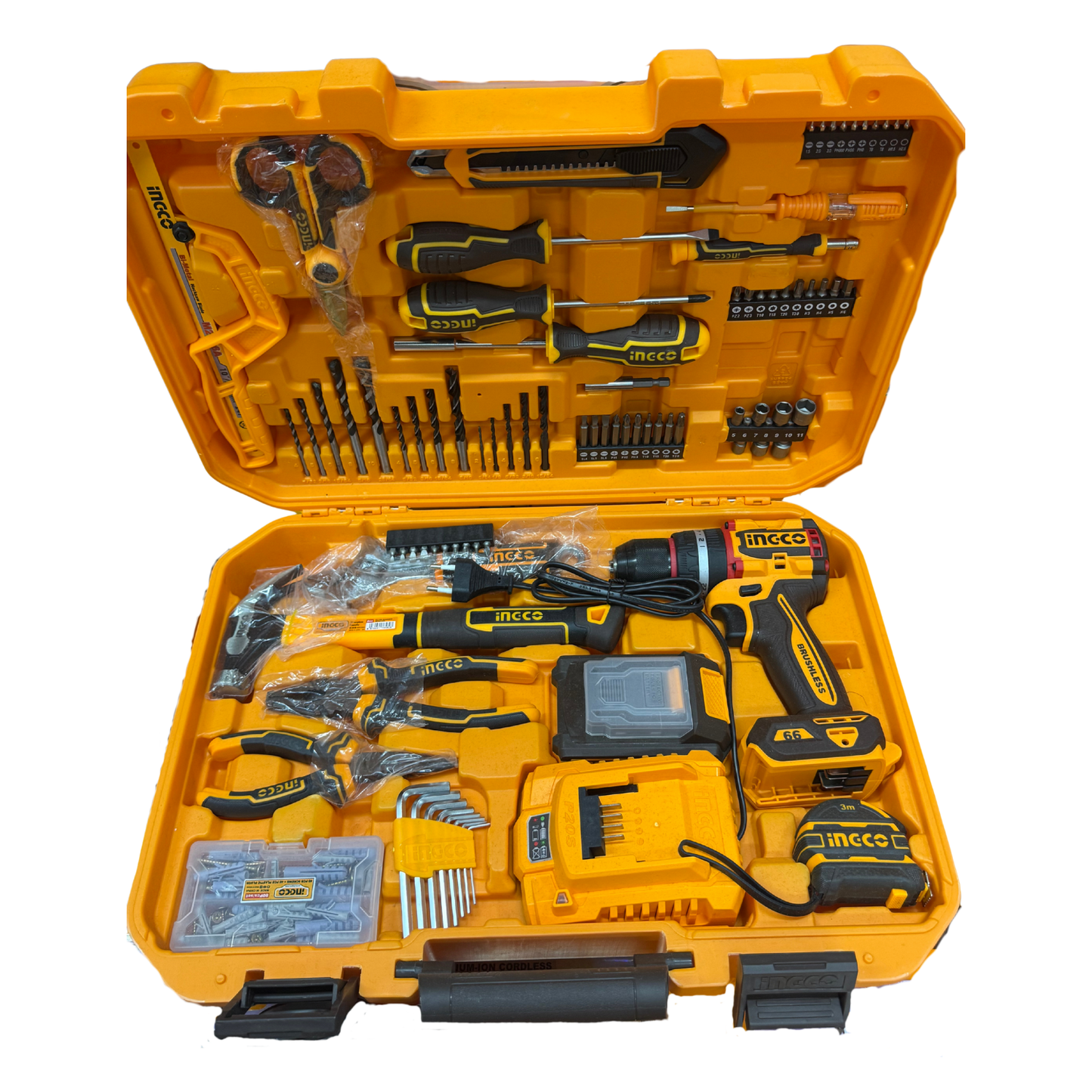 INGCO 128-Piece Cordless Drill & Hand Tool Set with Carry Case