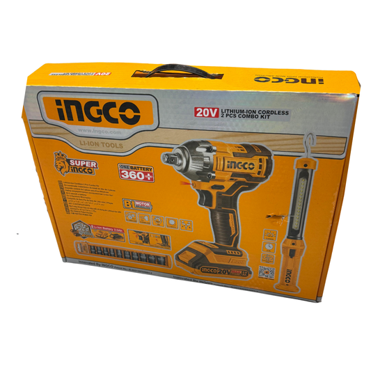 INGCO 20V Lithium-Ion Cordless 2 Pcs Combo Kit – Impact Wrench & LED Work Light