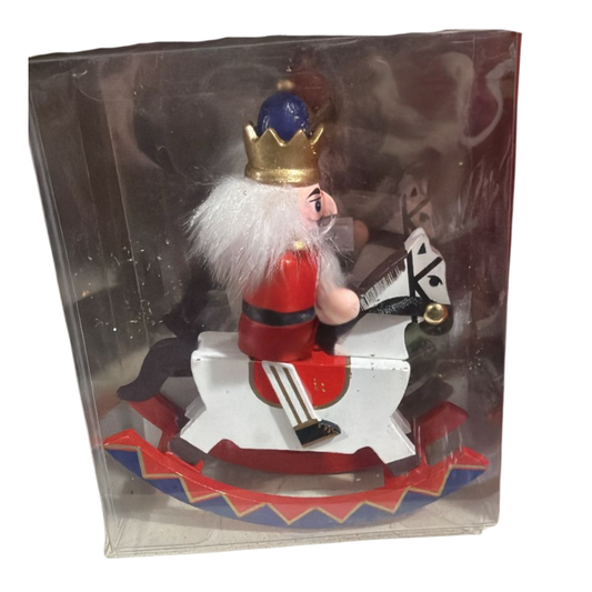 Rocking Horse Nutcracker Figurine – Wooden Christmas Decoration