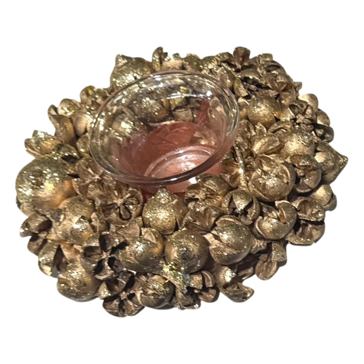 Holiday Metallic Candle Holder – Gold or Silver Pinecone Tealight Decor