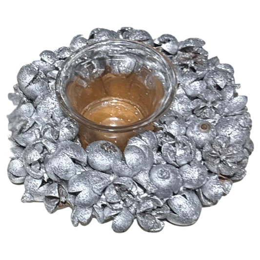 Holiday Metallic Candle Holder – Gold or Silver Pinecone Tealight Decor