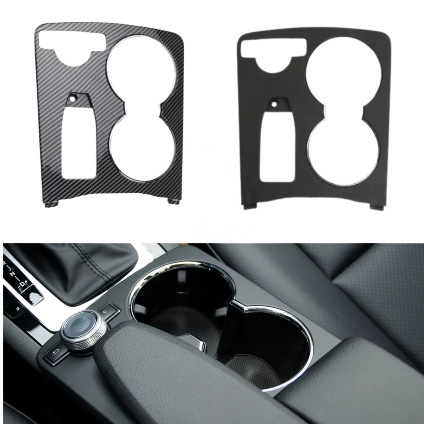 Mercedes W204 Cupholder Cover Replacement – Black / Carbon Finish (Not Sticker)
