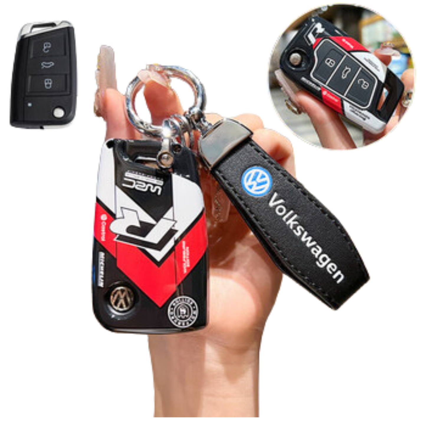 Volkswagen Golf 5,6,7 & SEAT Key Cover + Leather Keychain – Premium Protection Set